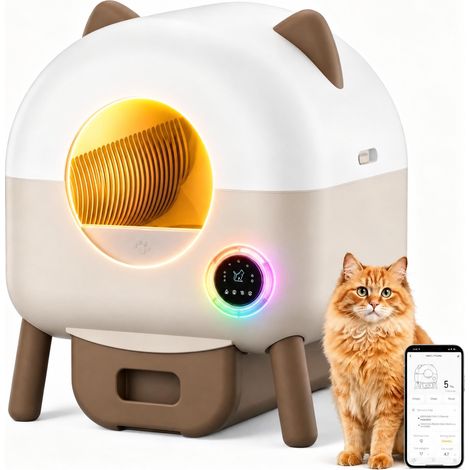 Litiere Chat Autonettoyante XXL, Grand Bac à Litière pour Chat 89L, Contrôle APP, Capteurs de Sécurité, Anti-Odeurs, Silencieux, Litiere Automatique pour Grands Chats et Multi-Chats, Kaki (1/5)