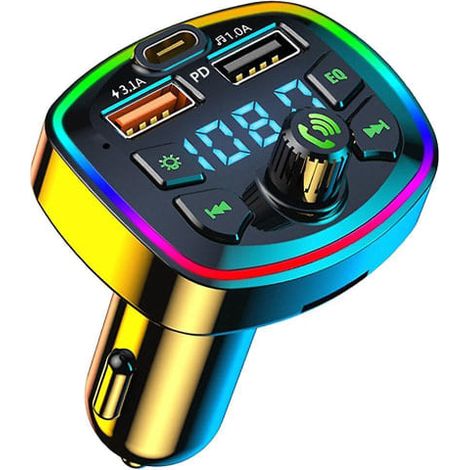 Émetteur FM Bluetooth pour voiture, lecteur MP3 Bluetooth pour voiture, chargeur de voiture double USB avec égaliseur et éclairage d'ambiance (1/5)