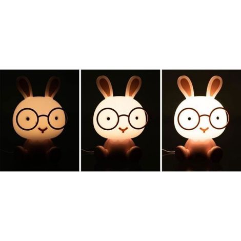 Veilleuse LED Lapin Rose pour Enfants - 3 Niveaux d'Intensité Lumineuse (1/4)