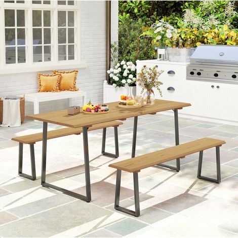 Set mobili giardino tavolo e 2 panche in legno OKMYHOME (1/5)