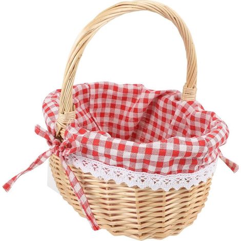 Panier à main Petit Chaperon Rouge, panier de pique-nique tressé à la main, panier cadeau, panier de rangement en osier avec doublure en lin, taille S (couleur principale : tissu à carreaux rouges), p