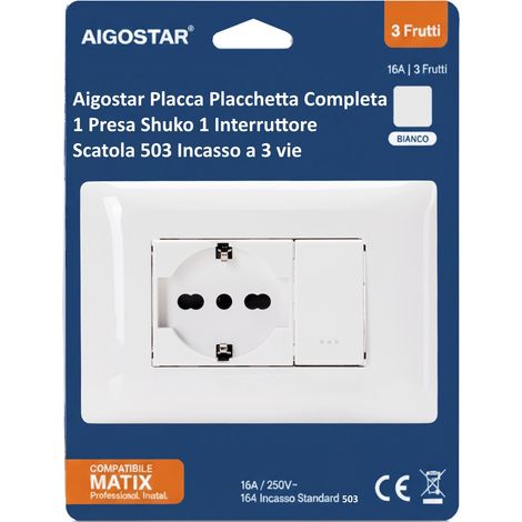 Aigostar Placca Placchetta Completa Shuko Interruttore 16a Incasso 503