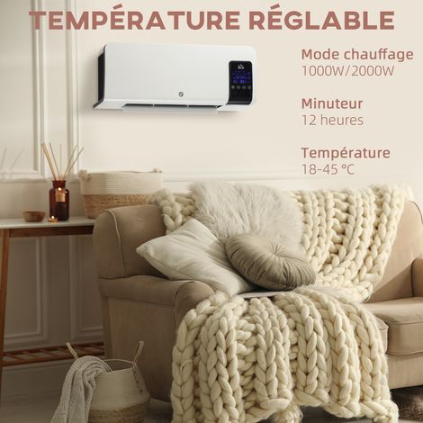 Radiateur soufflant mural céramique PTC 2000W blanc avec télécommande oscillation minuterie 12h chauffage rapide efficace (1/5)