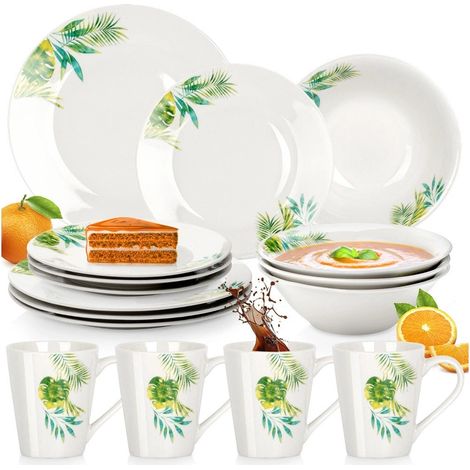 Porcelain Dinnerware Set, White Botanical, 16-Piece (1/5)