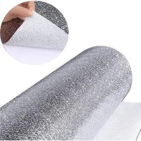 Feuille d'aluminium anti-graisse pour murs de cuisine, résistante aux taches et à la chaleur feuille d'aluminium autocollant mural papier peint découpable - argent, 40cm1m, 1pc