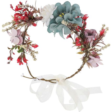 Blumenstirnband mit Bändern, Stoff-Haarreif mit Blumenmuster, Braut-Haaraccessoire-21x20cm (1/3)