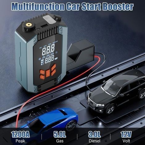 Booster Batterie Voiture Puissant 12V 1200A Démarreur de Voiture, Démarreur avec 150 PSI Compresseur D’Air, avec Pinces de Sûreté Intelligentes, Convient 12V 5.0LGas/12V 3.0L Diesel (1/3)