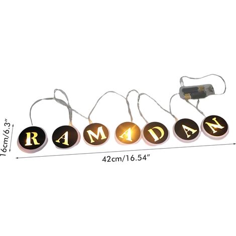 Guirlande lumineuse LED Ramadan, lettres en bois ajourées, décoration intérieure pour l'Aïd Moubarak. (1/5)