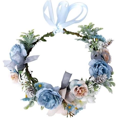 Couronne de fleurs bleues pour femmes et filles - Style bohème - Pour fête de mariage - Pour la plage (1/4)