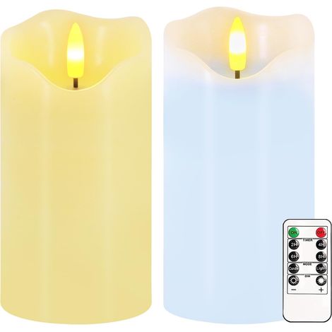 Bougies sans flamme, lot de 2, 6"x3", bougies LED pastel de printemps vacillantes avec télécommande et minuterie, bougies pilier de Pâques en vraie cire dimmables, fonctionnant sur batterie pour décor (1/5)