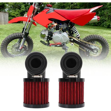 Universeller 90°-Winkelluftfilter (28–48 mm) für Motorräder (2er-Pack), kompatibel mit 50-cm³-, 70-cm³-, 90-cm³- und 125-cm³-Modellen. Erhältlich in Schwarz und Rot. (1/5)