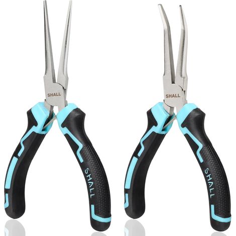 Lot de 2 mini pinces à bec aiguille de 15,2 cm, pinces à bec long et pince à bec courbé avec poignées confortables, pinces à bec aiguille non dentelées pour la fabrication de bijoux, le pliage (1/5)