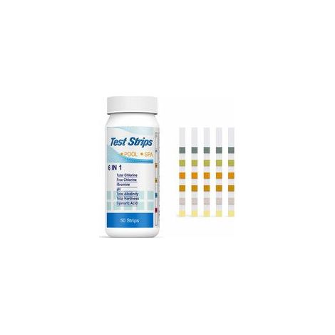 Packung mit 50 6-in-1-Poolteststreifen: Chlor, Brom, Nitrit, Nitrat, Härte, pH-Wert, Alkalität (1/5)