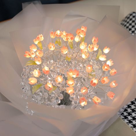 Bouquet de tulipes phosphorescentes, composition florale stabilisée, kit DIY haut de gamme, cadeau pour votre petite amie, 20 tulipes roses. (1/5)