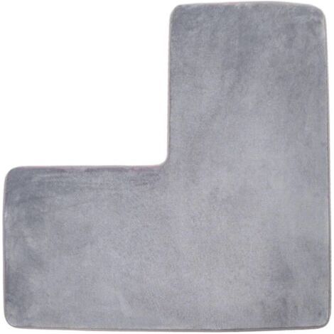 QORVA-Tapis de bain en L - Tapis de douche d\'angle en polaire corail doux, antidérapant et absorbant, lavable pour douche carrée, toilettes, maison et spa (gris)