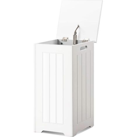 Goplus – Panier à linge 34L en MDF – Couvercle à charnière – Poignées rainurées – Dimensions 30x30x61cm – Idéal pour buanderie et salle de bain (1/5)