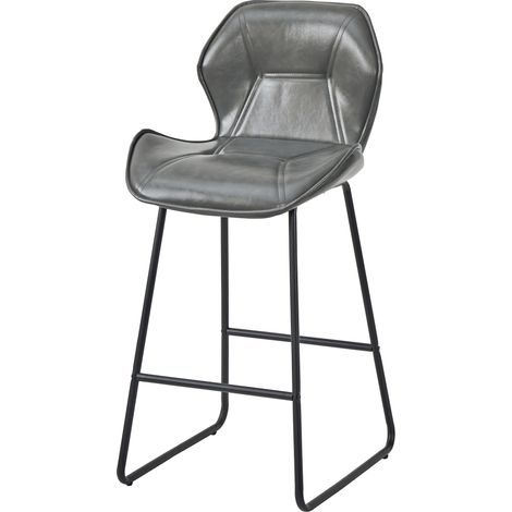 Set de 2 taburetes de bar en ecopiel gris con respaldo, estructura metálica y reposapiés (1/5)