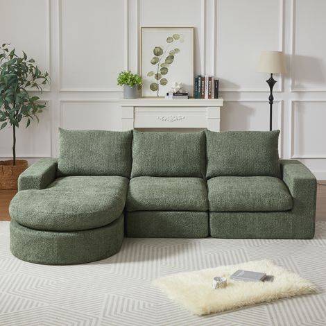 Sofá rinconera modular 250x160x80 cm verde, chaise longue reversible, chenilla MEUBLIV (1/5)