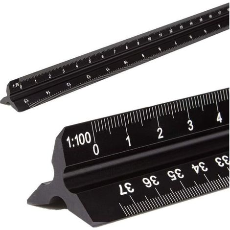 Triangular aluminum architect's ruler, metric 1:20, 1:25, 1:50, 1:75, 1:100, 1:125, standard approximately 30.5 cm, for architects and students, black (1/5)