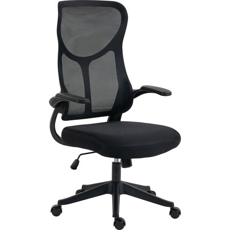 HOMCOM Sedia da Ufficio Ergonomica con Braccioli Ribaltabili in Rete, Nero (1/5)
