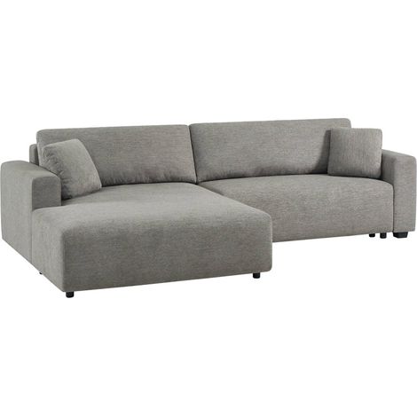 sweeek - 3-Sitzer Ecksofa Recamiere links mit Schlaffunktion, Stauraum und Stoffbezug, Stoff, Dunkelgrau (1/5)
