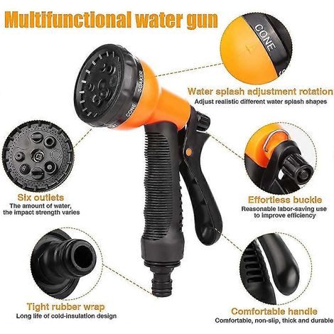 Garden Hand Shower, Garden Shower, 8 Adjustable Watering Patterns High Pressure (1/4)