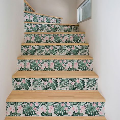 Stickers adhésifs escalier carrelages contremarche - TROPICAL EL ALTO - 2 bandes de 12.5x87.5cm (1/3)