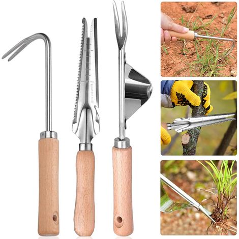 Désherbeur Manuel, Lot de 3 Désherbeur à Main de Jardin, Désherbeur Manuel Outil, pour Désherber, Planter des Légumes, des Fleurs, Creuser, Élager (1/4)