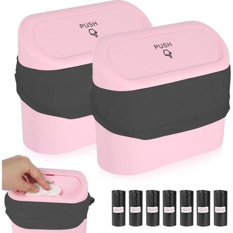 2x Auto Mülleimer Pink mit Deckel, Mini Abfallbehälter für Auto, Küche, Büro, Reisen (1/5)