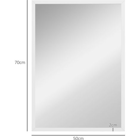 Miroir mural rectangulaire 50x70 cm en verre et MDF blanc avec crochets, idéal pour illuminer et décorer facilement votre entrée, chambre ou salon. (1/5)