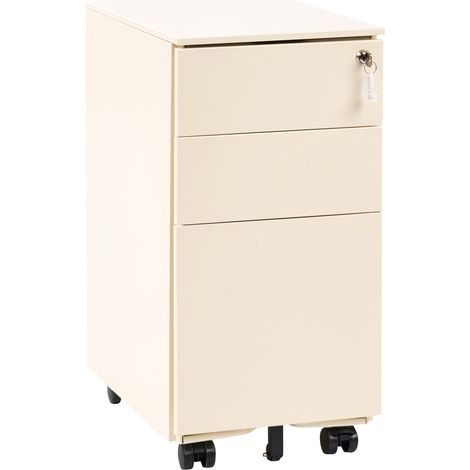 Armario de oficina moderno 3 cajones cerradura con llave ruedas metal beige claro Bolsena (1/5)