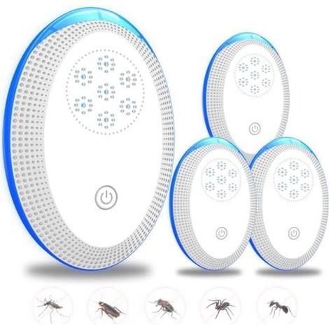 Répulsif à ultrasons contre les nuisibles, pièges à souris électroniques anti-insectes, lot de 4 pour une utilisation en intérieur, protection efficace contre les rats, les araignées, les moustiques e (1/4)