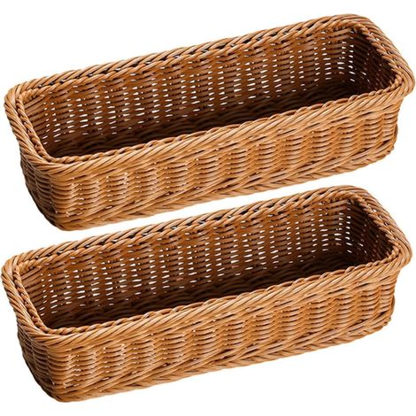 2 Panier de rangement, Imitation osier, 30x11x7cm, Plastique, Cuisine, Bureau (1/5)