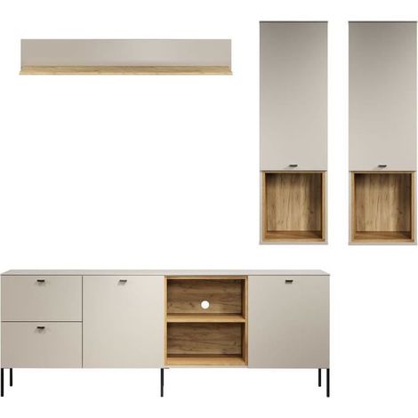 Composition TV - SAO PAULO - Cachemire / Chene blond - 4 éléments - Portes + tiroirs - 250 x 40 x 215 cm - TRENDTEAM (1/5)