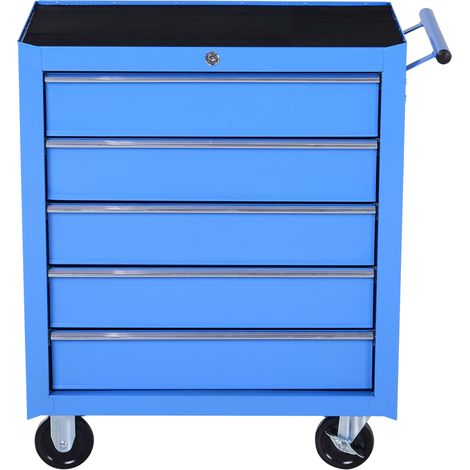 Carrello da officina 5 cassetti metallo blu 67,5x33x77cm