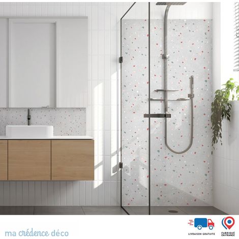 Panneau de douche : Terrazzo et couleur 3 - Couleur Rosé - Alu composite - 120 - 245 (1/3)