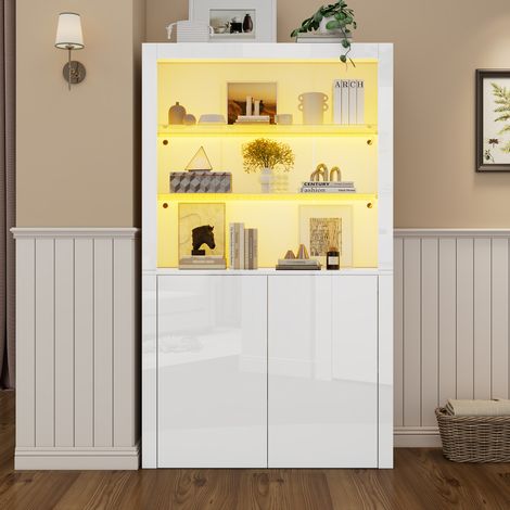 Vitrine LED blanche 100 x 35 x 170 cm, verre trempé (1/5)