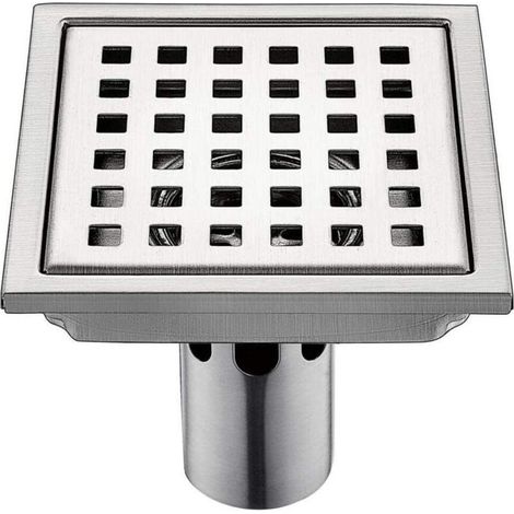 Siphon de sol anti-odeur, 15 15 cm grille simple en acier inoxydable grand débit égouttoir carré douche vidange grille de déchets avec cheveux passoire-bouchon d'évier (coule) (1/3)