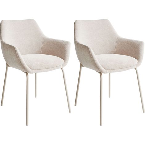 Set di 2 sedie da pranzo imbottite beige chiaro con braccioli e base in metallo Bowdon