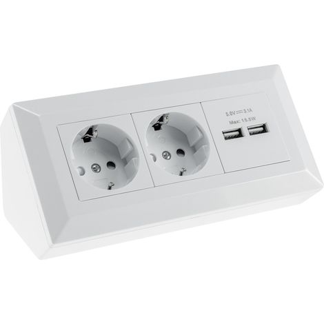 CHILITEC Socket Block 23650, Double Socket, 2x USB-A, 16A/250V, white (1/3)