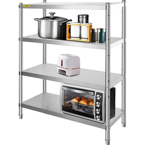 Étagères INOX de Rangement de Cuisine Capacité de Charge 150 kg Table à Épices à 4 Niveaux avec Accessoires d'Assemblage Meuble pour Cuisine Garage Atelier Entrepôt Balcon 122x48x150 cm (1/5)