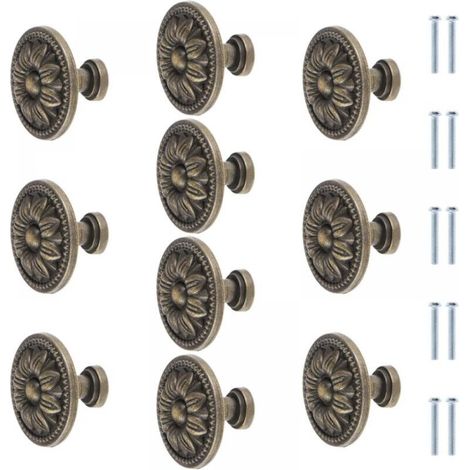 Lot de 10 boutons de meuble ronds en bronze antique avec fleurs, 31 mm×26mm, Vintage, Pour tiroir de placard de cuisine, Poignée de tiroir en bronze (1/4)