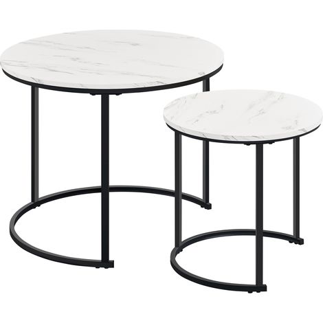 Yaheetech Set 2 Tavolini da Salotto Sovrapponibili Rotondi Design Moderno Tavolini da caffè in Legno Estraibili Mobile per Soggiorno Salotto, Bianco (1/5)