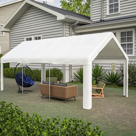 Tenda da garage per auto a tunnel 3x6 m doppia entrata, copertura in PE Oxford impermeabile, struttura in acciaio rinforzato, bianco (1/5)