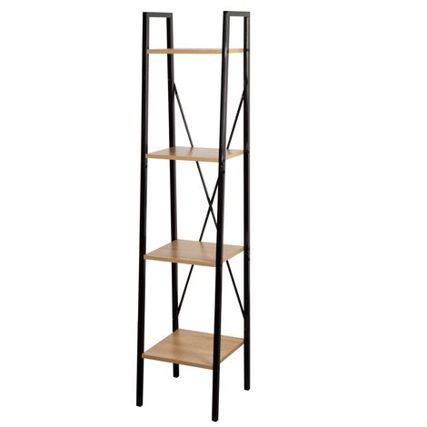 etagère de Rangement, 4 Étagères, 34X32X148 cm, Fabriqué en Acier et en Bois, Facile à Assembler, Robuste et Durable, Design en Échelle, Meuble de Salon, etagères en Bois (1/5)