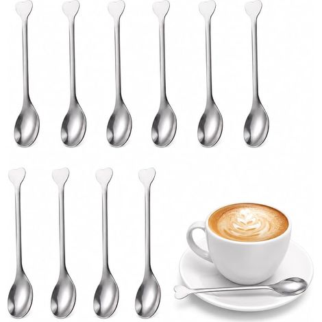 Heart Stainless Steel Dessert Spoons Set of 12 113 mm Heart Tea Spoon for Muffins Yogurt Juices and Drinks (1/5)