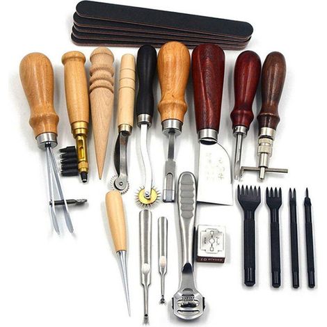 – 18-piece leather sewing tool set – Multifunctional leatherworking tools – Includes awls, finger cots, and accessories (1/5)