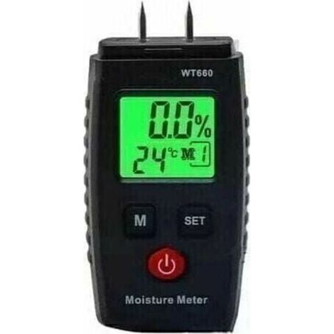 Moisture Tester - Green Backlit LCD Screen - 3-in-1 Mold Detector for Pins, Wood, and Building Materials (1/5)