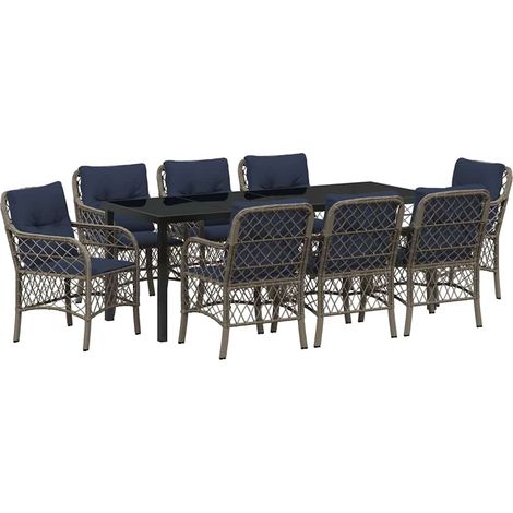 Maison Exclusive - Garten Essgruppe mit Kissen 9 pcs Grau und Sch