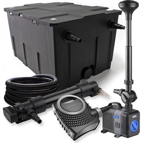 SunSun Komplettset: CBF-550 Teichfilter bis 60000 L Teichfilteranlage, NEO10000 Teichpumpe 10000l/h 80W, CUV-636 Teichklärer 36W, 25m Teichschlauch 25 mm, CTP-5003 Springbrunnen 5000l/h 30W (1/5)
